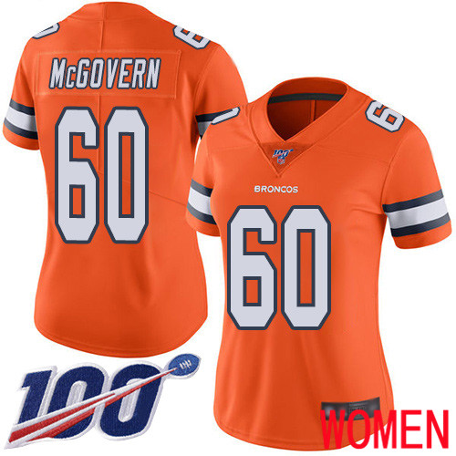 Women Denver Broncos 60 Connor McGovern Limited Orange Rush Vapor Untouchable 100th Season Football NFL Jersey